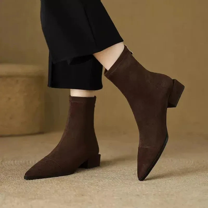 Delphine Suede Pointed Ankle Boots