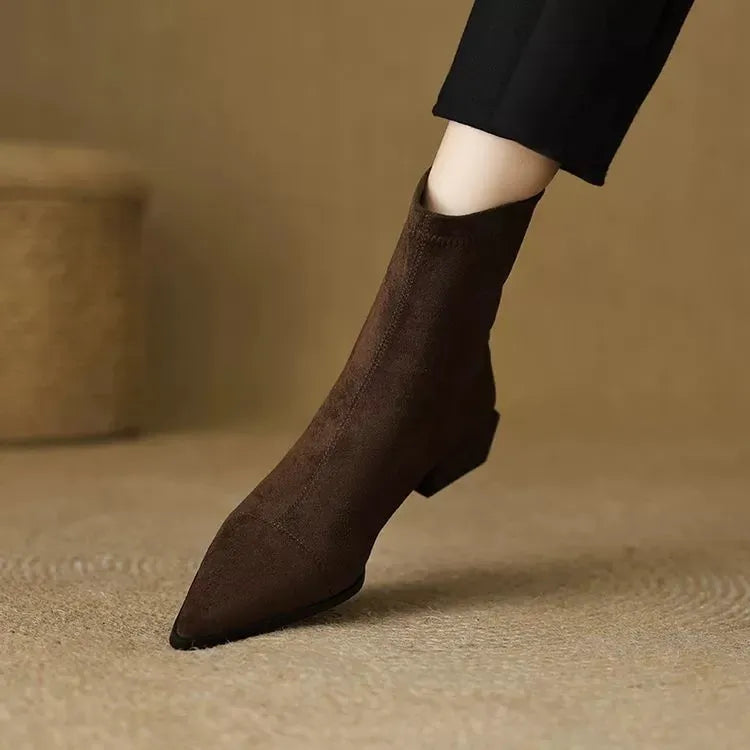 Delphine Suede Pointed Ankle Boots