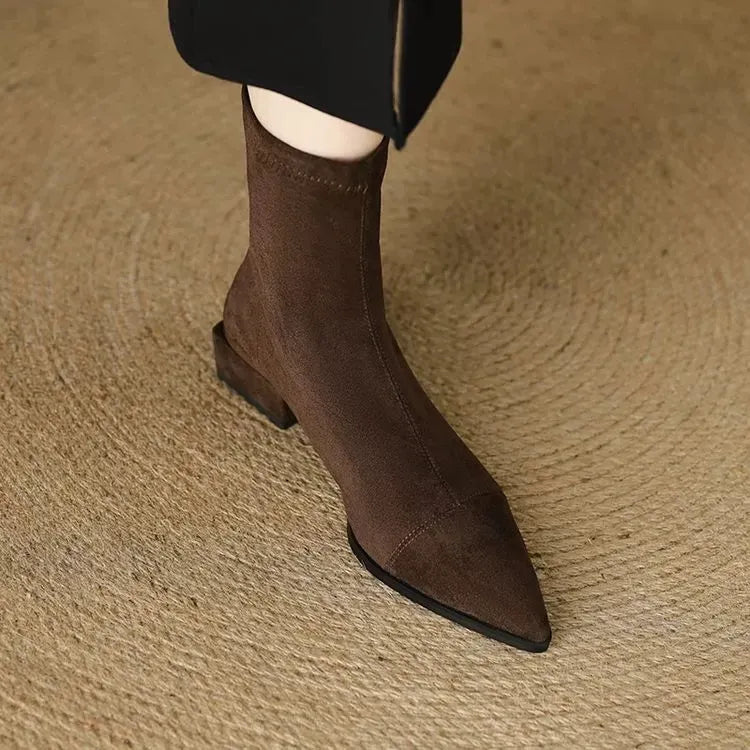 Delphine Suede Pointed Ankle Boots