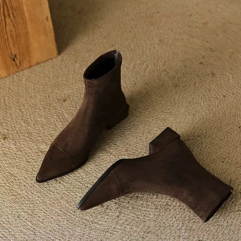 Delphine Suede Pointed Ankle Boots
